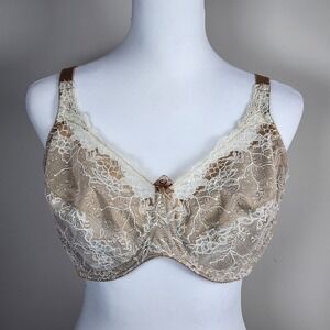 Wonderbra Lace Bra Size 40DD Multiway Unlined Unpadded Plunge Underwired Brown‎